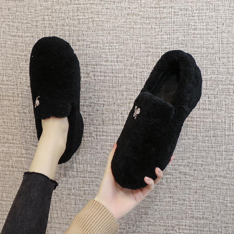 内增高毛毛鞋女冬外穿2025年新款一脚蹬软底舒适保暖豆豆鞋加绒 - 图0