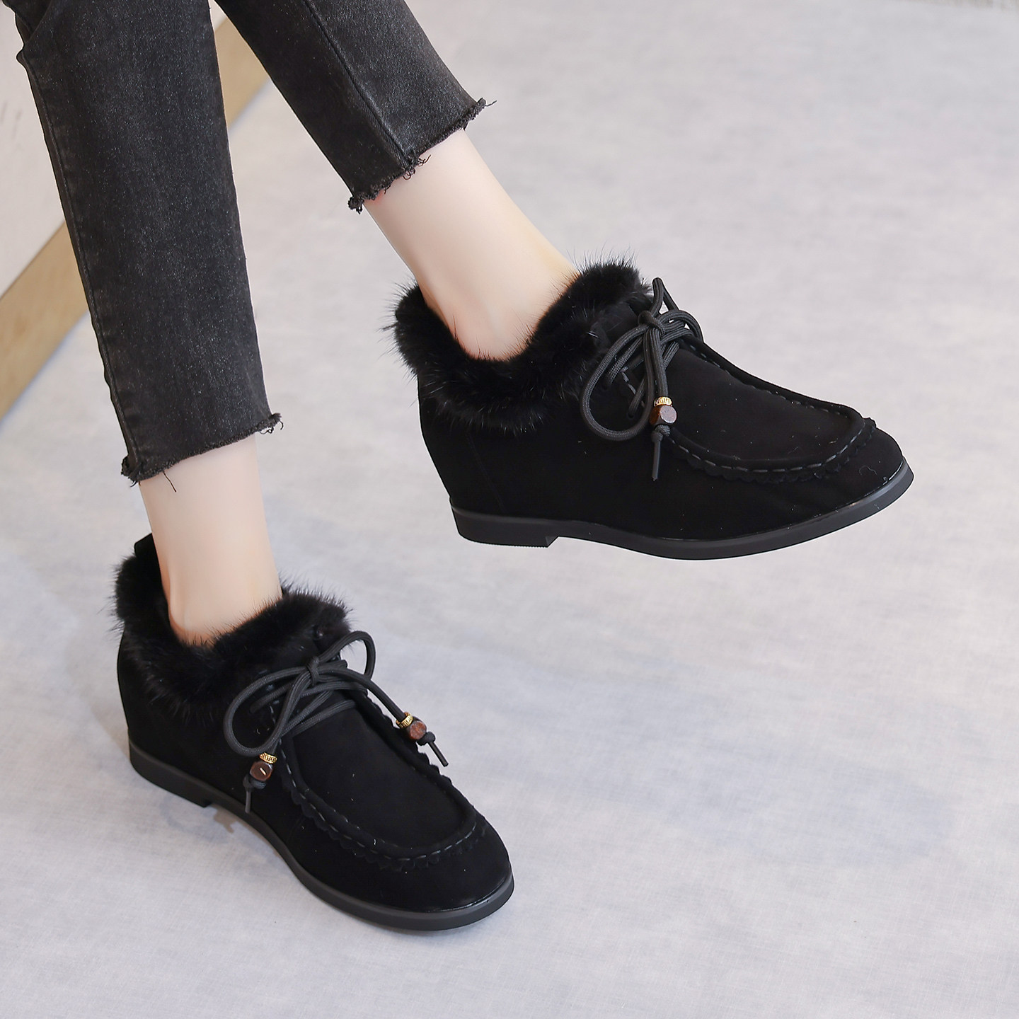 真皮毛毛鞋女冬外穿2025新款水貂毛系带软底保暖棉鞋子加绒豆豆鞋,淘宝优惠券,粉丝福利购,淘宝优惠卷
