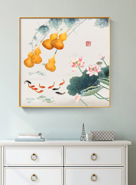 方形五福临门葫芦客餐厅玄关挂画