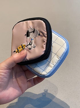 日系卡通狗狗帆布刺绣拉链首饰包