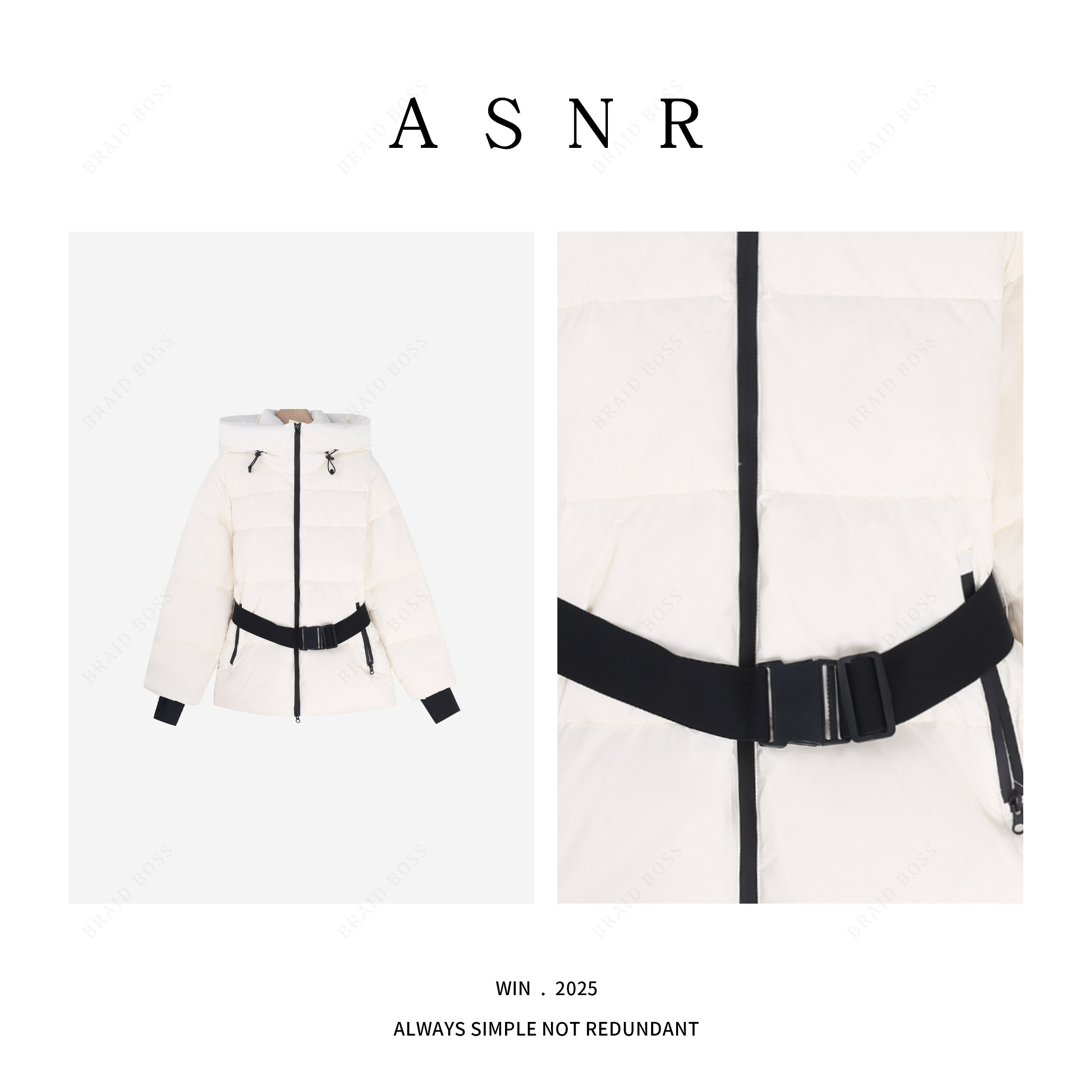 BRAID｜衣长64 90鹅绒女款冬季连帽收腰款鹅绒服外套W12,淘宝优惠券,粉丝福利购,淘宝优惠卷