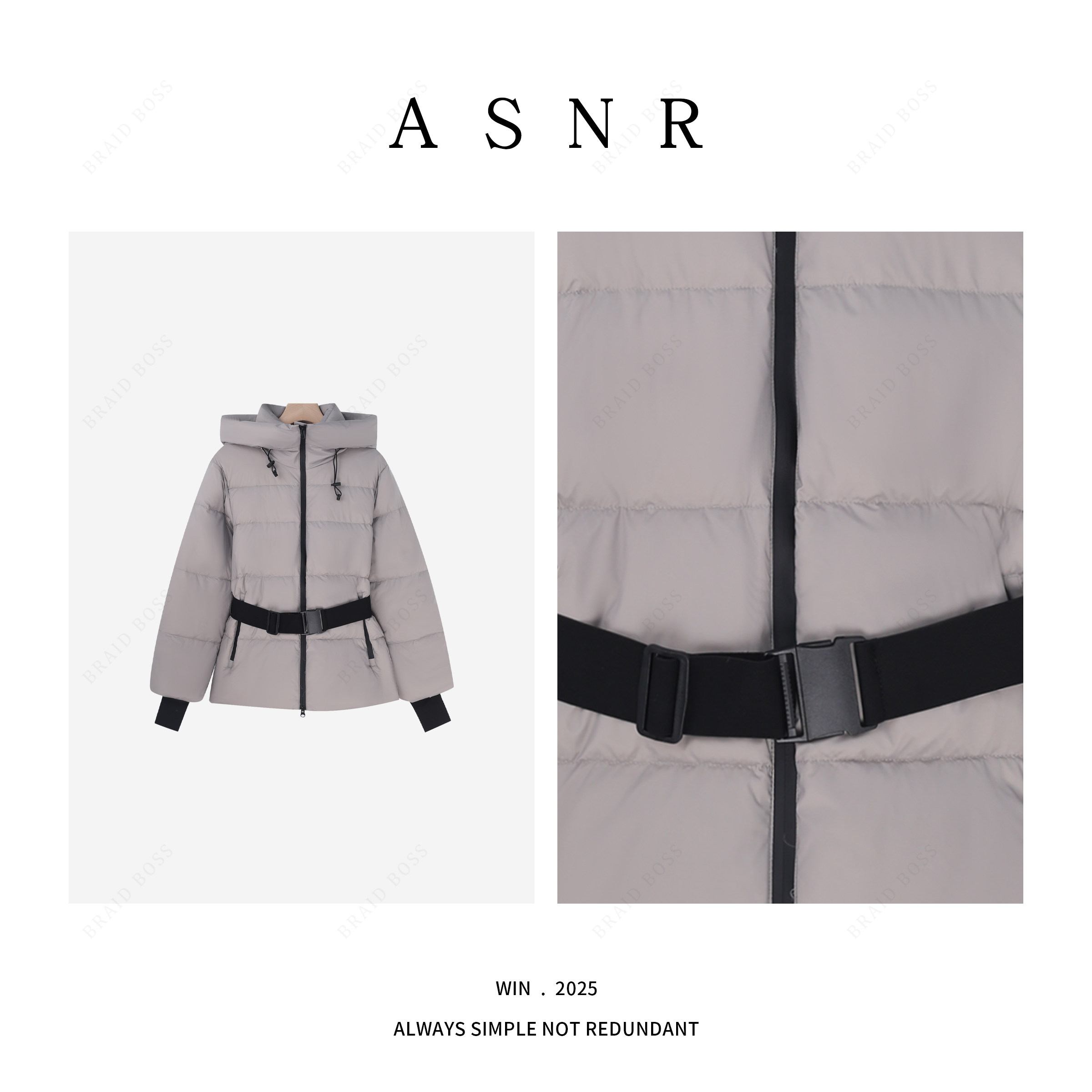 BRAID｜衣长64 90鹅绒女款冬季连帽收腰款鹅绒服外套W12,淘宝优惠券,粉丝福利购,淘宝优惠卷