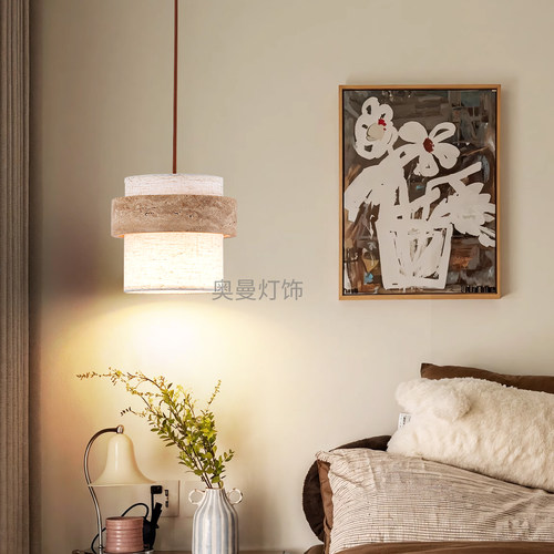 中古床头卧室吊灯可升降高级感复古侘寂风新中式吧台书房餐厅灯具 - 图0