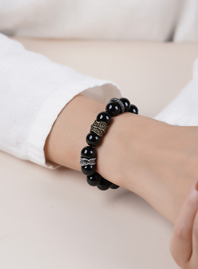 黑曜石手链国潮黑武士天然乌金