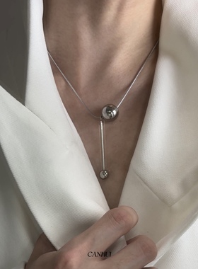 圆球钛钢项链小众设计可调节男女