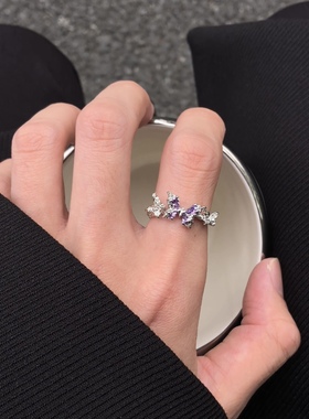 紫月光蝴蝶锆石戒指男女小众设计