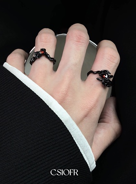暗黑风不规则红月光男女戒指