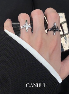 男女黑与白月光戒指开口可调节