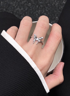 白月光蝴蝶锆石戒指男女小众设计
