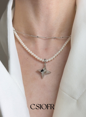 CS1OFR星芒月光珍珠双层叠戴项链男女小众设计轻奢气质简约饰品