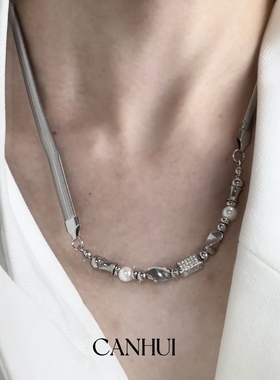 男女不规则拼接蛇骨项链小众可调