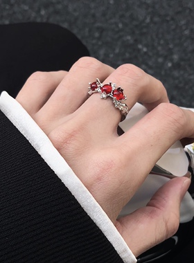 红月光戒指男女小众设计