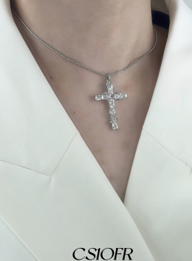 荆棘白月光十字架项链男女长款