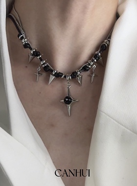 男女暗黑风四芒星项链小众可调节