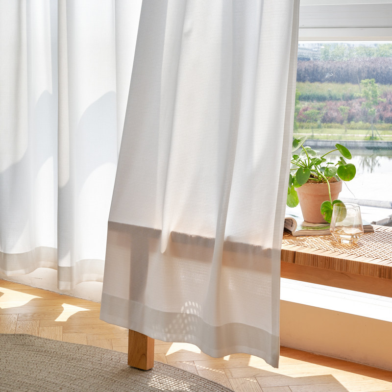 【凉夏】点睛中式欧式现代简约轻奢高档方格纹理窗纱透光落地纱帘,淘宝优惠券,粉丝福利购,淘宝优惠卷