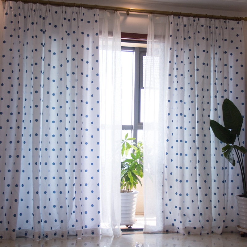 【圆点】点睛清爽蓝色波点白色窗帘儿童房书房客厅清新简约现代窗,淘宝优惠券,粉丝福利购,淘宝优惠卷