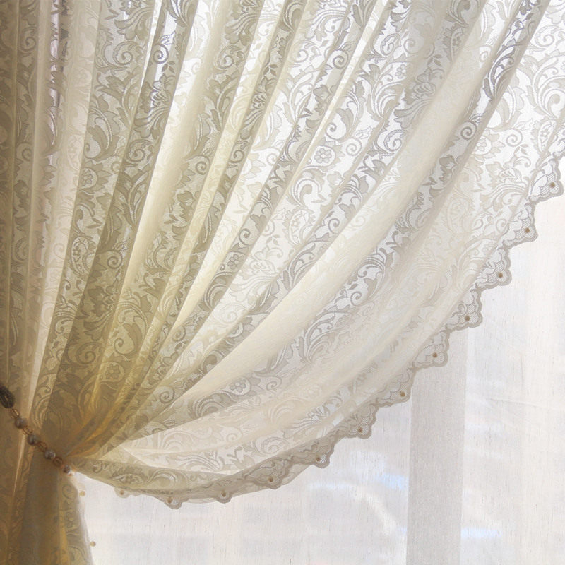【珍珠纱】法式复古蕾丝欧式轻奢高档钉珠蕾丝提花唯美透光纱窗帘,淘宝优惠券,粉丝福利购,淘宝优惠卷