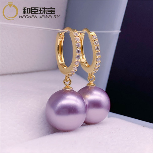 925纯银镶钻耳圈天然淡水珍珠粉耳环耳钉耳饰 时尚耳坠送妈妈 - 图2