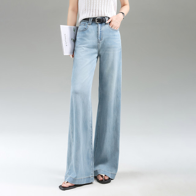 ຄວາມຍາວພິເສດ 170 ສູງ Tencel jeans ຊື່ສໍາລັບແມ່ຍິງ summer ບາງແອວສູງວ່າງແຄບຂາກວ້າງ mopping pants