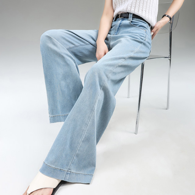 ຄວາມຍາວພິເສດ 170 ສູງ Tencel jeans ຊື່ສໍາລັບແມ່ຍິງ summer ບາງແອວສູງວ່າງແຄບຂາກວ້າງ mopping pants