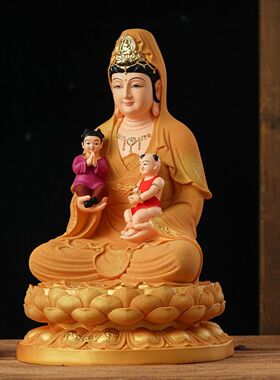 供奉送子观音菩萨佛像男孩女孩龙凤子女树脂摆件子娘娘家用神像