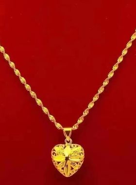 黄金色正品越南沙金桃心项链女网络爆款四叶爱心项链久不掉色送礼