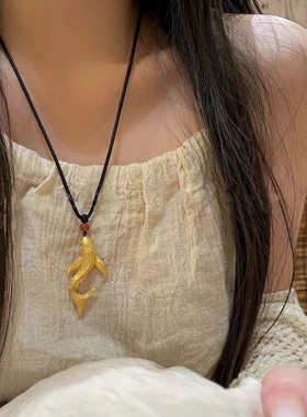 古法金色大鱼海棠项链女中国风金色大锦鲤毛衣链古风配饰高档吊坠