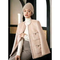 COKEYA warm light weight ~ luxurious mercerized long hair sumpsuit cashmere wool classic fragrant wind fur coat