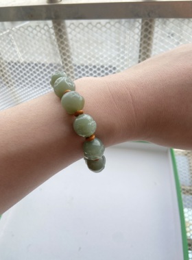 新疆和田玉且末蓝料佛头手串男女款玉石手链可爱甜美珠宝玉器手饰