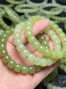 天然和田玉直切手链男女款青黄口玉石手串饰品礼物老型珠串卡10mm