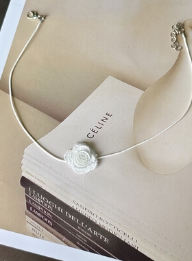 简约手工布艺小花项链锁骨链脖子复古气质红色锁骨链choker小众