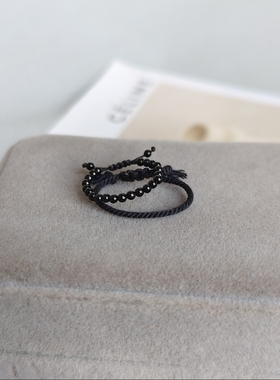 新年马年红玛瑙小米珠极细戒指本命年好运极简红绳叠戴指环可调节