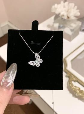 s925银天然蓝水翡翠蝴蝶吊坠项链锁骨链轻奢小众高级百搭闺蜜礼物