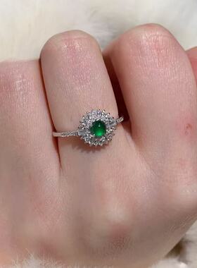 S925纯银天然阳绿翡翠戒指