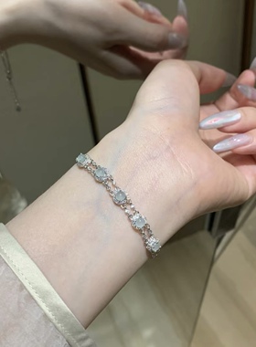 s925银天然蓝水翡翠手链精致小清新设计款小众高级感气质百搭