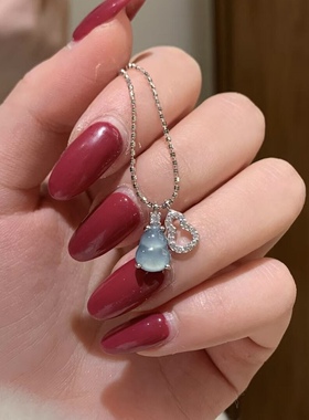 s925银天然蓝水翡翠葫芦项坠珠子链设计款气质百搭高级感小众