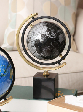 金属大理石旋转地球仪轻奢摆件