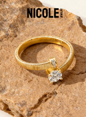 Nicole 意大利绕线弹力戒指女金弘线锆石设计精致百搭S925纯银