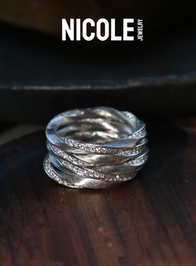 Nicole S925纯银拉丝莫比乌斯满天星戒指女小众设计感 日常百搭