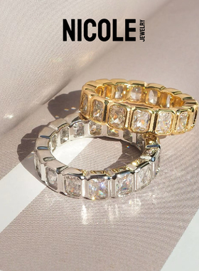 Nicole Jewelry 莫桑钻祖母绿切排钻纯银戒指 老钱风设计感冷淡风