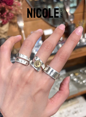 Nicole Jeweley 新款同款日系原宿pocket家925纯银尺子纽扣戒指