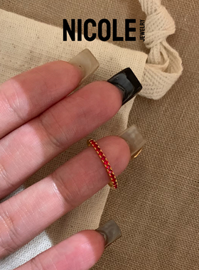 Nicole Jewelry 马年极细红宝石排钻戒指女轻奢中古尾戒本命年