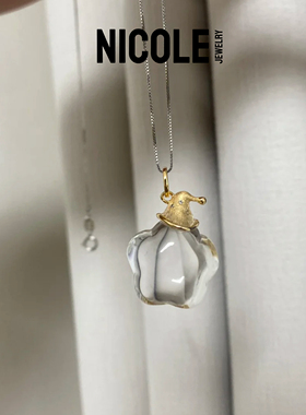 S925纯银金色拉丝戴帽子星星水晶项链圣诞星轻奢精致可爱毛衣链