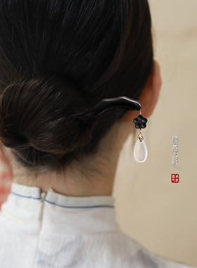 流云记黑檀梅花玛瑙古风发簪