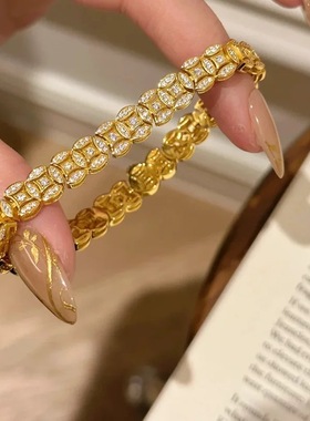 同款金色中古满钻满圈镂空金钱手链精致小众高级感手饰品手串