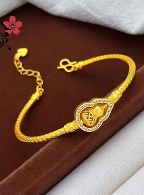 新款旋转康宁葫佑手镯 新中式民族风微镶旋转镂空葫芦手镯手环