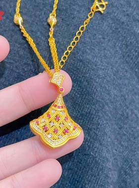 宫廷风金色镶钻唐宫花纹扇形项链