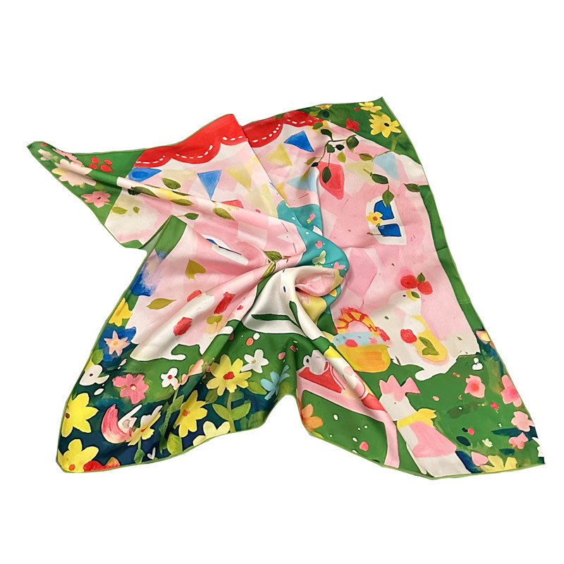 公主猫咪~Flora古灵精怪复古可爱油画趣味少女心小方巾丝巾领巾