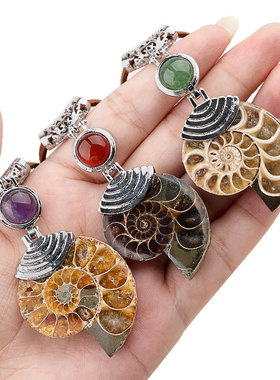 时尚创意天然石螺合金镶嵌水晶包珠吊坠斑彩螺项链diy饰品礼物