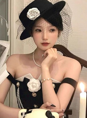 网纱平顶毛呢礼帽时尚优雅